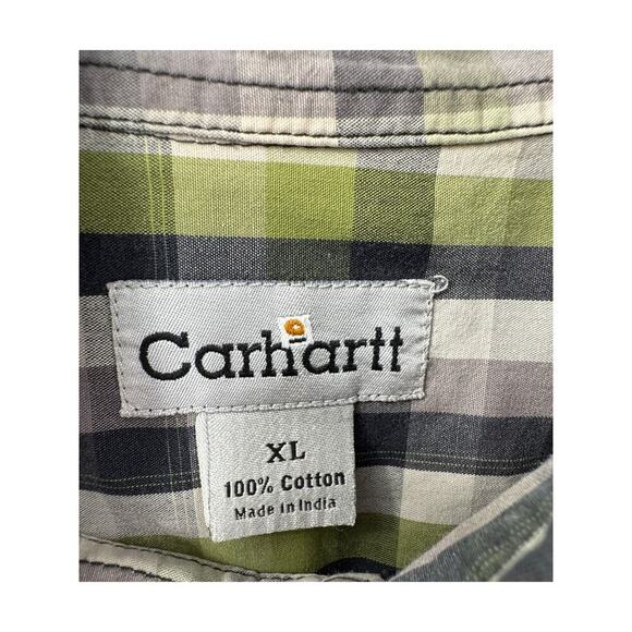 Carhartt Men's Green Multi-Colored Checkered Long Sleeve Cotton Shirt Size XL - Picture 3 of 5